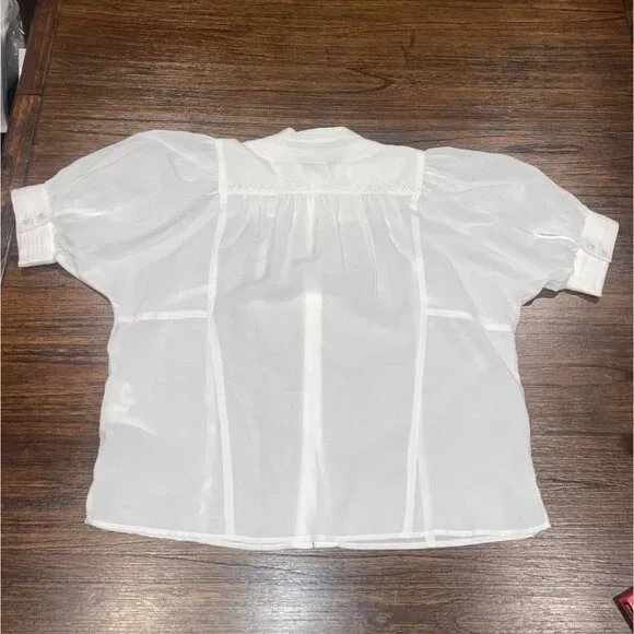 NWT Madewell Women's Sz 4 Puff-Sleeve Band-Collar Shirt White Sheer Voile NW062 - Picture 9 of 14